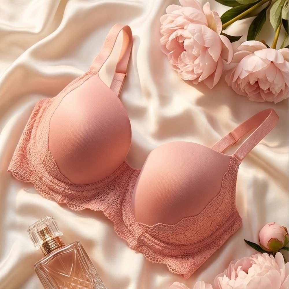 Adrienne Vittadini 38DD Studio Pink Lace Trim Underwire Bra Full Coverage